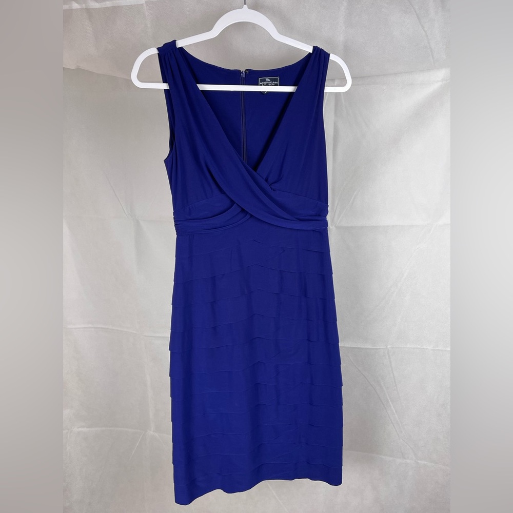 American Living RL Plum Purple Tiered Sleeveless Cowl Neck Sheath Dress Size 8